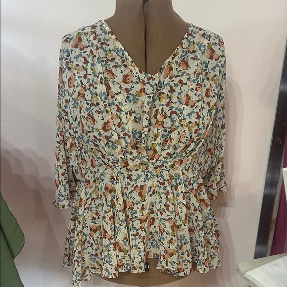 Multicolored Floral Chiffon V-Neck Top - Hayden - Picture 1 of 5